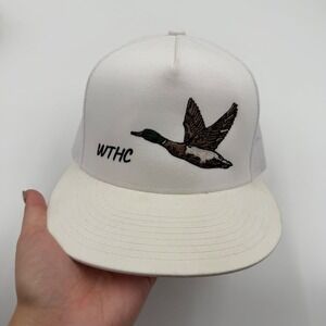 WTHC White Trucker Hat Embroidered Flying Duck Mesh Back Adjustable Snapback